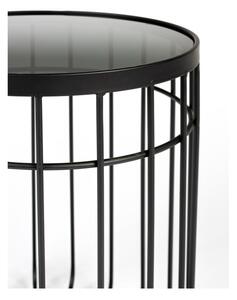 Čierny odkladací stolík so sklenenou doskou White Label Lance, ø 35 cm
