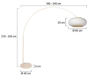 Stojacia lampa Sparkled Light v krémovej farbe a so sivým plátnom, 240 cm, Krémová / jantárovo žltá, Obývacia izba / jedáleň, kov, Oblúková stojaca lampa