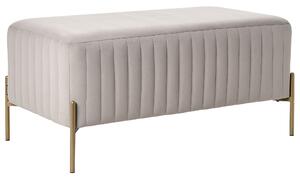 Lavička sivobéžová zamatové čalúnenie zlaté kovové nohy 91 x 47 cm obdĺžnikový taburet glamour obývacia izba