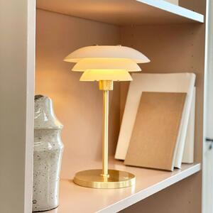 Dyberg Larsen stolová LED lampa DL20, výška 30 cm, sklo, Biela / opálová, Obývacia izba / jedáleň, kov, Dizajn, Stojacie svietidlo