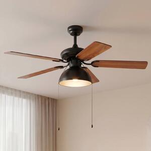 Stropný ventilátor Lucande s osvetlením Shamoian, tichý, Ø 130 cm, Čierna, Obývacia izba / jedáleň, kov, Vintage