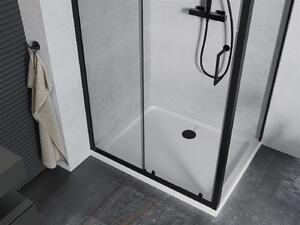 Mexen APIA, sprchový kút s posuvnými dverami 90 (dvere) x 70 (stena) cm, 5mm číre sklo, čierny profil + biela sprchová vanička, 840-090-070-70-00-4010B