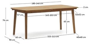 MUZZA Záhradný rozkladací stôl ahnian 180 (240) x 90 cm prírodný