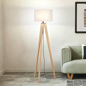 Stojacia lampa SHINE-WOOD, piesková/čierna/dubová Výška 164 cm 3 x E27, Krémová / jantárovo žltá, Obývacia izba / jedáleň, Textil / látka / hodváb, Stojaca lampa