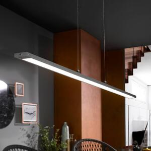 LED závesné svietidlo Marlo, sivá farba, dĺžka 120 cm, dotykový stmievač, Hliník / sivá / zinok, Obývacia izba / jedáleň, kov, Moderný, Závesné svietidlo