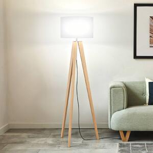 Stojacia lampa SHINE-WOOD, biele/niklové/dubové, výška 164 cm, 3 x E27, Biela / opálová, Obývacia izba / jedáleň, Textil / látka / hodváb, Stojaca lampa