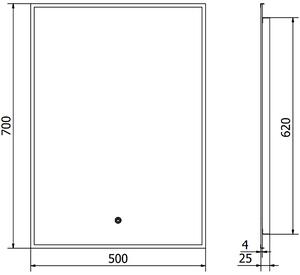 Mexen Erma, LED kúpeľňové zrkadlo s podsvietením a čiernym rámom 50x70 cm, 6000K, ochrana proti zahmlievaniu, 9814-050-070-611-70