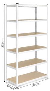 Stabilný kovový úložný regál so 6 policami 222x110x50