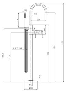 Aqualine Sapho, CETO vaňová batéria s pripojením do podlahy, 1175 mm, chrómová, BV357