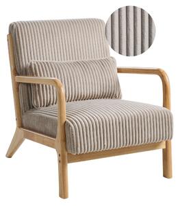Kreslo béžové menčestrové čalúnenie nízky drevený rám vintage retro štýl obývacia izba spálňa