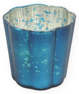 Modrý sklenený svietnik RAINBOW WAVY 8 cm