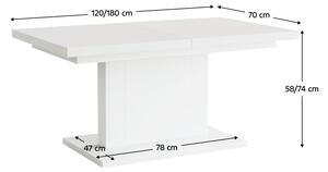 KONDELA Jedálenský/konferenčný rozkladací stôl, biela matná, 120-180x70 cm, OLION