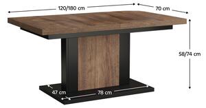 KONDELA Jedálenský/konferenčný rozkladací stôl, dub hnedý/čierna, 120-180x70 cm, OLION