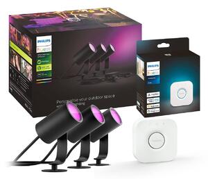 Philips Hue LED reflektor Lily, sada 3 ks, mostík, RGB, IP65, Čierna, Hliník, Moderný, Vonkajše bodové svietidlo / bodateľné do zeme