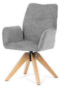 Autronic - Židle jídelní s područkami, světle šedá voděodpudivá látka, dubové nohy, otočná 360° - DCH-C2148 SIL2