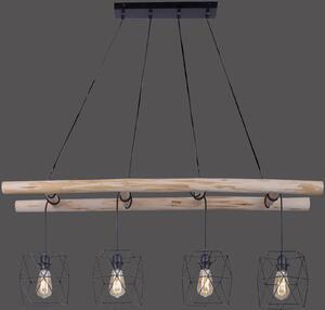 Závesná lampa Edgar drevo 4-pl. klietkové tienidlo