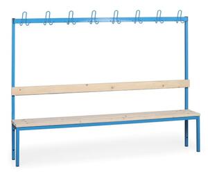 Šatníková lavica s vešiakom, sedák - laty, dĺžka 2000 mm, modrá