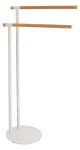 Stojan na uteráky White Bamboo, biela/s drevenými prvkami, O