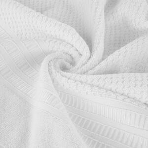 Bavlnený biely uterák ROSITA s ryžovou štruktúrou a žakárovou bordúrou s geometrickým vzorom Rozmer: 50 x 90 cm