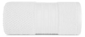 Bavlnený biely uterák ROSITA s ryžovou štruktúrou a žakárovou bordúrou s geometrickým vzorom Rozmer: 50 x 90 cm