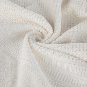 Bavlnený krémový uterák ROSITA s ryžovou štruktúrou a žakárovou bordúrou s geometrickým vzorom Rozmer: 50 x 90 cm