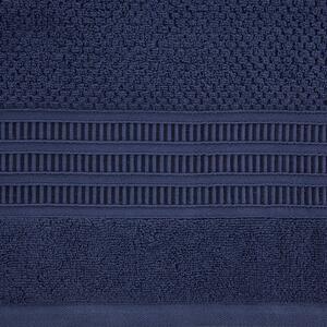 Bavlnený tmavomodrý uterák ROSITA s ryžovou štruktúrou a žakárovou bordúrou s geometrickým vzorom Rozmer: 30 x 50 cm