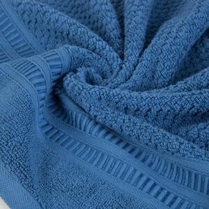 Bavlnený modrý uterák ROSITA s ryžovou štruktúrou a žakárovou bordúrou s geometrickým vzorom Rozmer: 30 x 50 cm