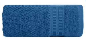 Bavlnený modrý uterák ROSITA s ryžovou štruktúrou a žakárovou bordúrou s geometrickým vzorom Rozmer: 30 x 50 cm