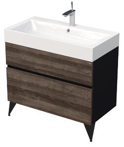 Kúpeľňová skrinka pod umývadlo Naturel Luxe 90x56x46 cm čierna bridlica / drevo lesk LUXE90CDLBU