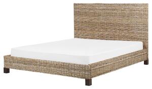 Posteľ prírodná ratan mahagónové drevo 160 x 200 cm lamelový rošt pletené ozdobné čelo boho moderný štýl spálňa