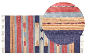 Kelímový koberec viacfarebný bavlna 80 x 150 cm ručne tkaný obojstranný geometrický vzor so strapcami tradičný boho štýl