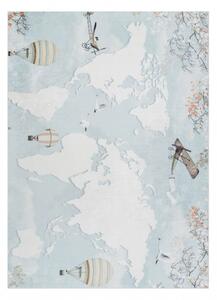 BAMBINO 1163 Prateľný koberec Mapa sveta, protišmykový - modrý