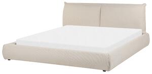 Posteľ béžová polyester látkové čalúnenie 180 x 200 cm lamelový rošt hrubé čalúnené čelo postele moderný štýl spálňa