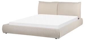 Posteľ béžová polyester látkové čalúnenie 160 x 200 cm lamelový rošt hrubé čalúnené čelo postele moderný štýl spálňa