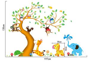 Veselá Stena Samolepka na stenu Strom a zvieratká zo Zoo