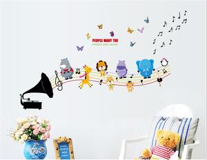 Veselá Stena Samolepka na stenu Detský gramofón so zvieratkami