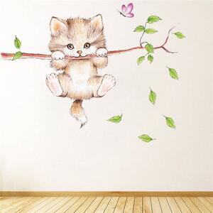 Veselá Stena Samolepka na stenu Malé mačiatko na konári