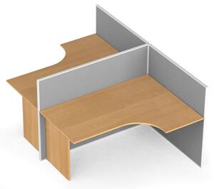 Rohový kancelársky pracovný stôl PRIMO s paravánmi, tvar T, nástenka, 2 miesta, breza