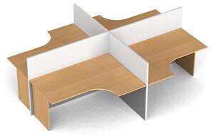 Rohový kancelársky pracovný stôl PRIMO s paravánom, otvorená, magnetická tabuľa, 4 miesta, čerešňa
