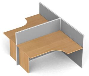 Rohový kancelársky pracovný stôl PRIMO s paravánmi, tvar T, nástenka, 2 miesta, čerešňa