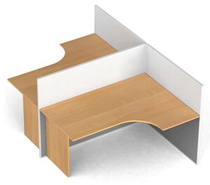 Rohový kancelársky pracovný stôl PRIMO s paravánmi, tvar T, magnetická tabuľa, 2 miesta, buk
