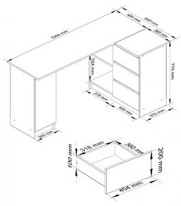 Ak furniture Rohový písací stôl B20 155 cm pravý dub artisan biely