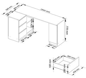 Ak furniture Rohový písací stôl B20 155 cm ľavý dub artisan biely