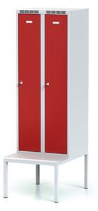 Alfa 3 Šatňová skrinka s lavičkou, 2-dverová, červené dvere, cylindrický zámok
