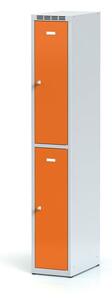 Kovová šatníková skrinka s úložnými boxami, 2 boxy, 1800 x 300 x 500 mm, otočný zámok, oranžové dvere