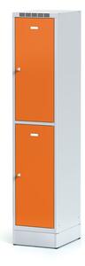 Alfa 3 Šatňová skrinka na sokli s úložnými boxami, 2 boxy, oranžové dvere, otočný zámok