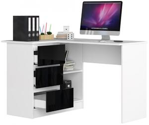 Ak furniture Rohový písací stôl B16 124 cm biely/čierny ľavý