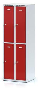 Kovová šatníková skrinka s úložnými boxami, 4 boxy, 1800 x 600 x 500 mm, cylindrický zámok, červené dvere
