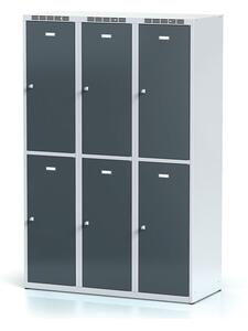 Šatníková skrinka s úložnými boxami, 6 boxov, 1800 x 1200 x 500 mm, cylindrický zámok, tmavosivé dvere