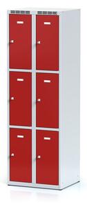 Šatníková skrinka s úložnými boxami, 6 boxov, 1800 x 600 x 500 mm, cylindrický zámok, červené dvere